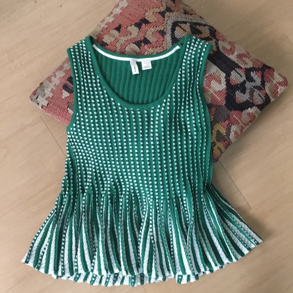 Moth Anthropologie Green and White Top